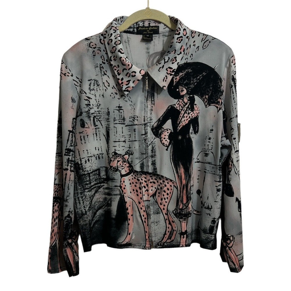 Vintage Jackets Galore Pink & Black Cheetah Print Lightweight Zip-Up Size Medium